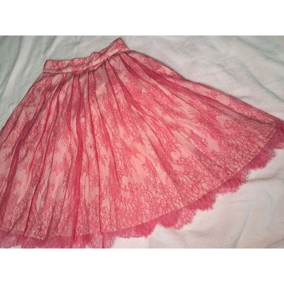 NEW J.Crew Lace Overlay A-line Skirt Contrast Beige Lined Pockets Size 00 Pink - Picture 5 of 10